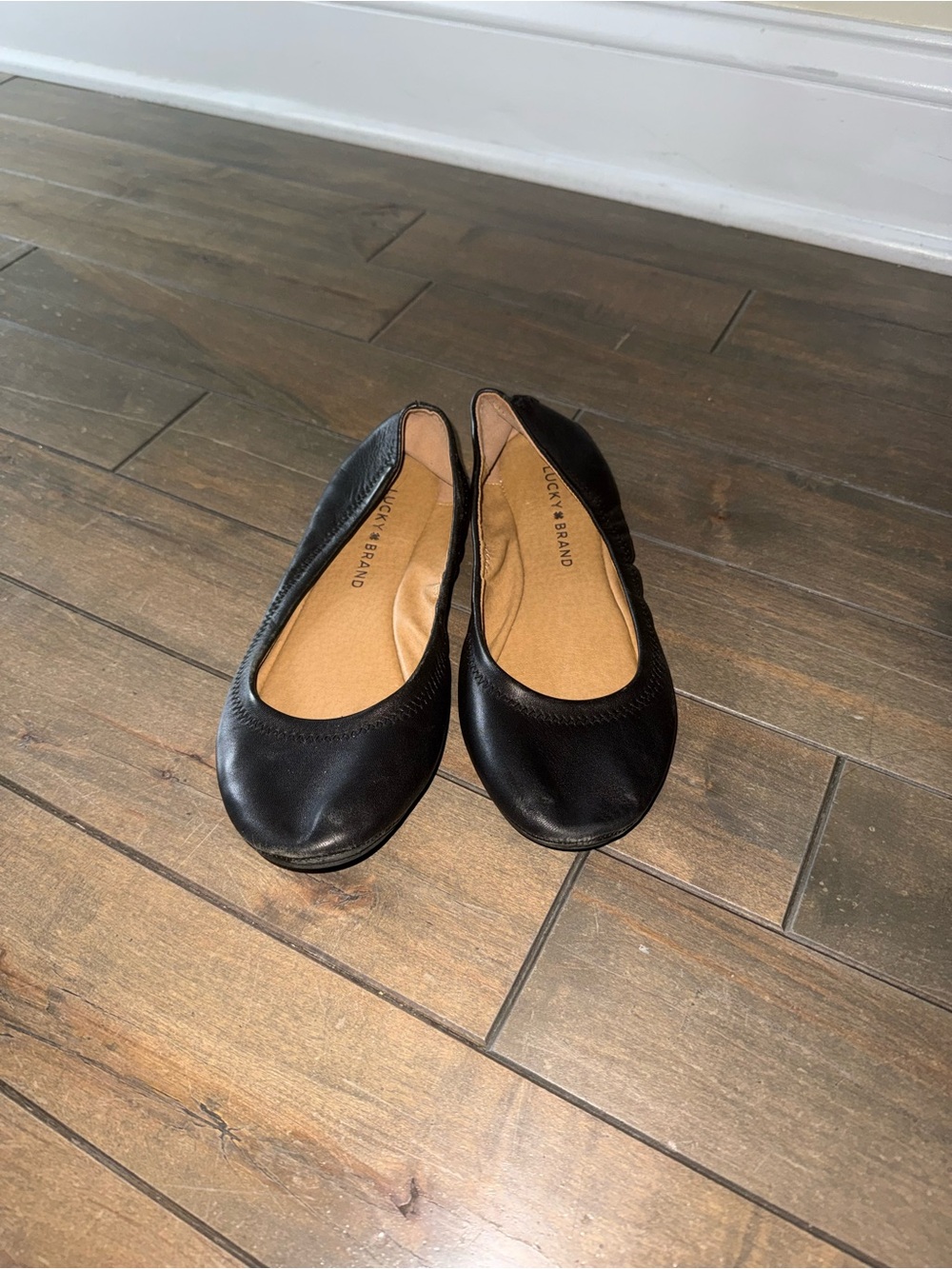 Lucky Brand Black Leather Slip-On Ballet Flats
